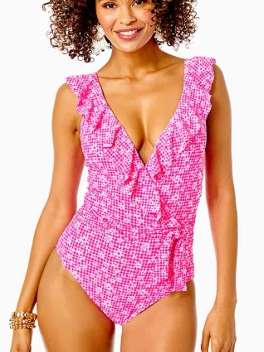 NWT Lilly Pulitzer size 10 Delphie Aura Pink Ruffle One-Piece Swimsuit New